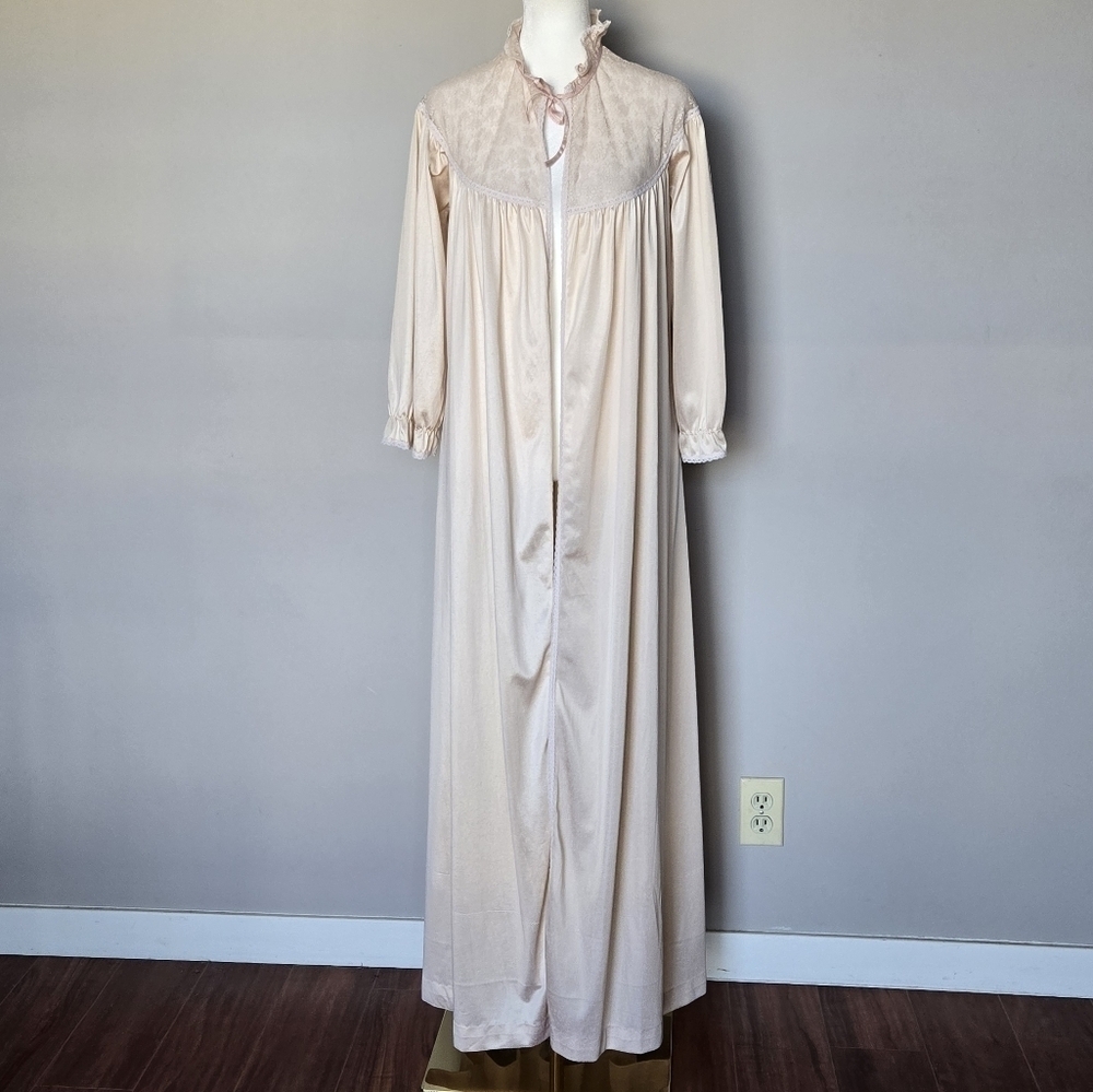 Vintage Ginvechy Paris 60s Intimate Lace Nylon Victorian Robe Peach Size P